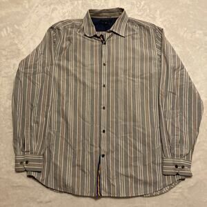 Banana Republic Button Up Shirt Blue Orange Striped Long Sleeve Mens XL